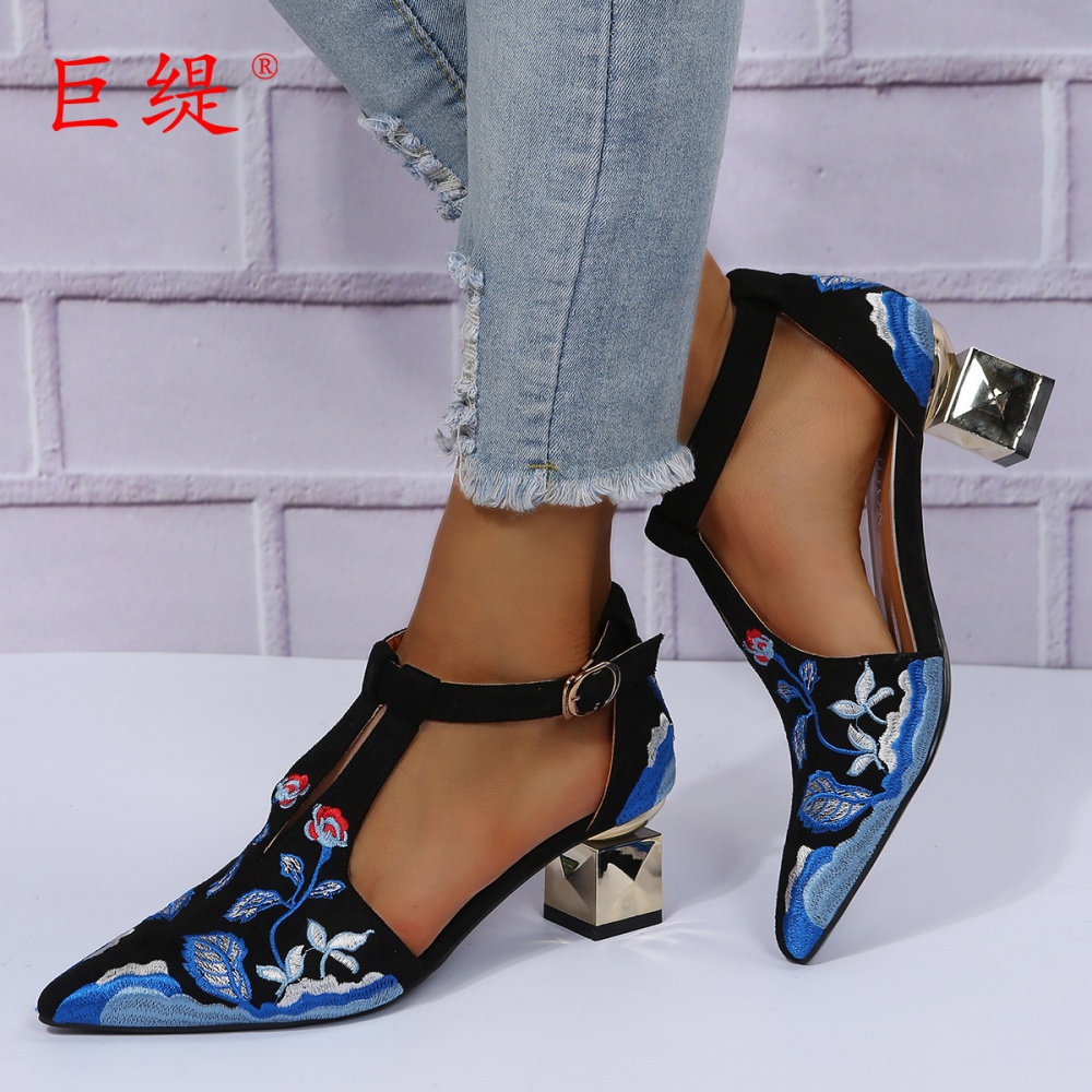 Pointed embroidery autumn sandals for women