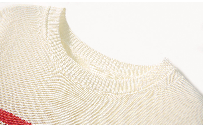 Round neck flax short sleeve stripe pullover sweater