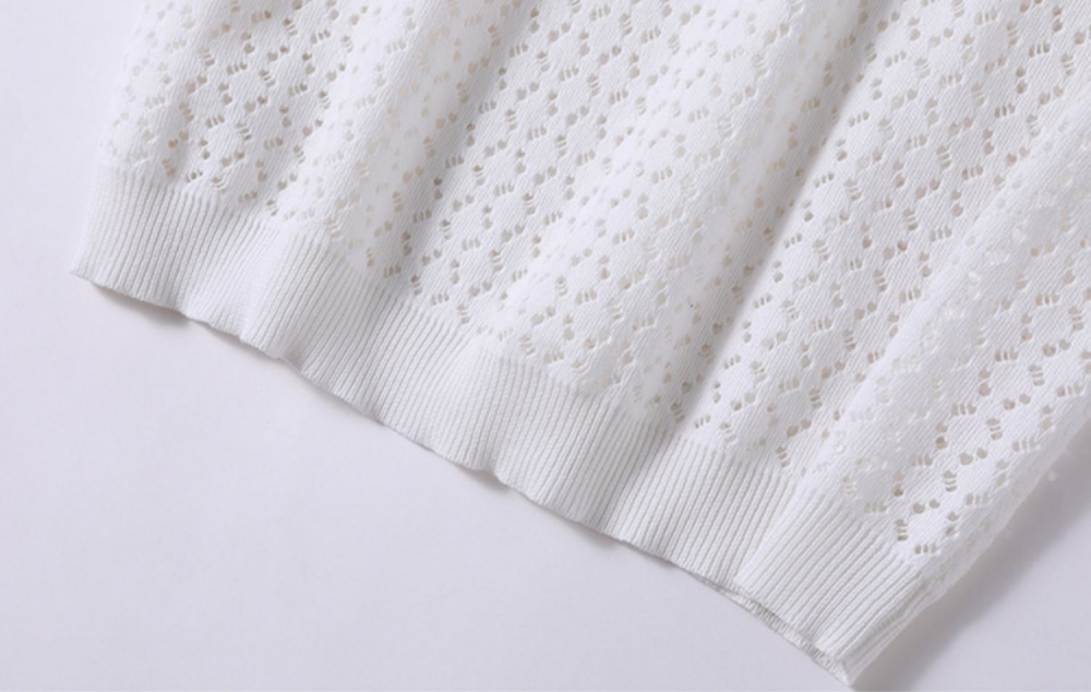 Slim fashion hollow sweater white printing skirt 2pcs set