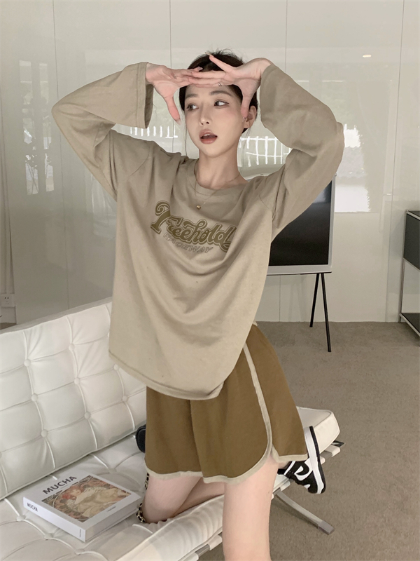 Letters loose shorts Korean style sun shirt 2pcs set