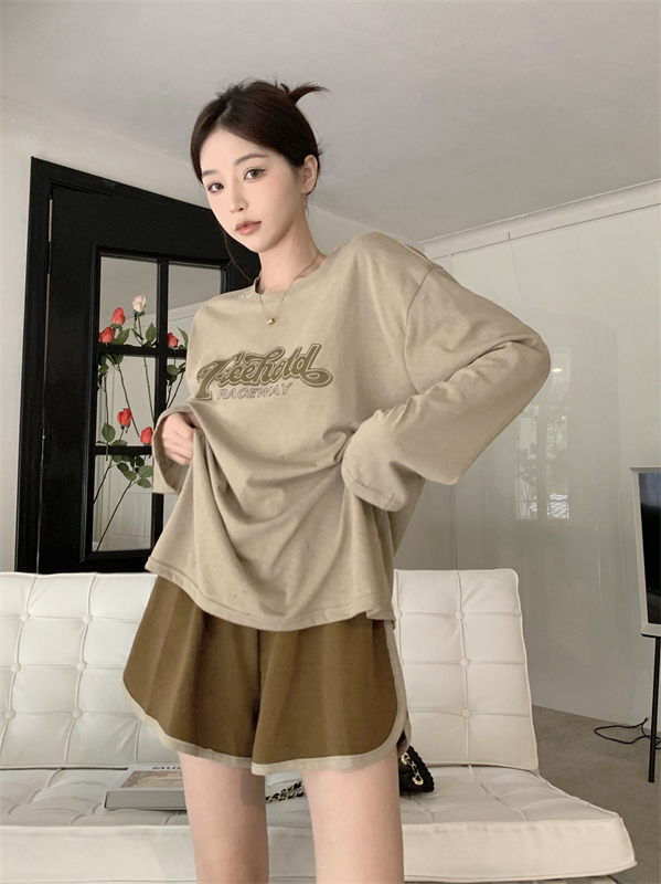Letters loose shorts Korean style sun shirt 2pcs set
