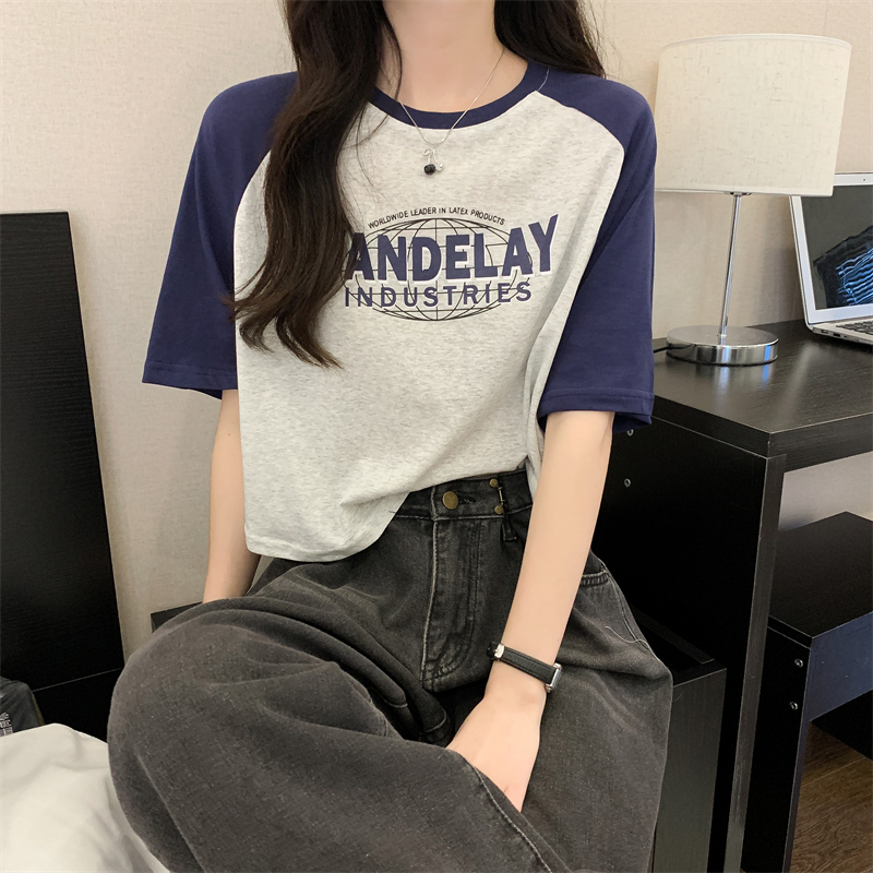Pullover round neck T-shirt loose tops for women