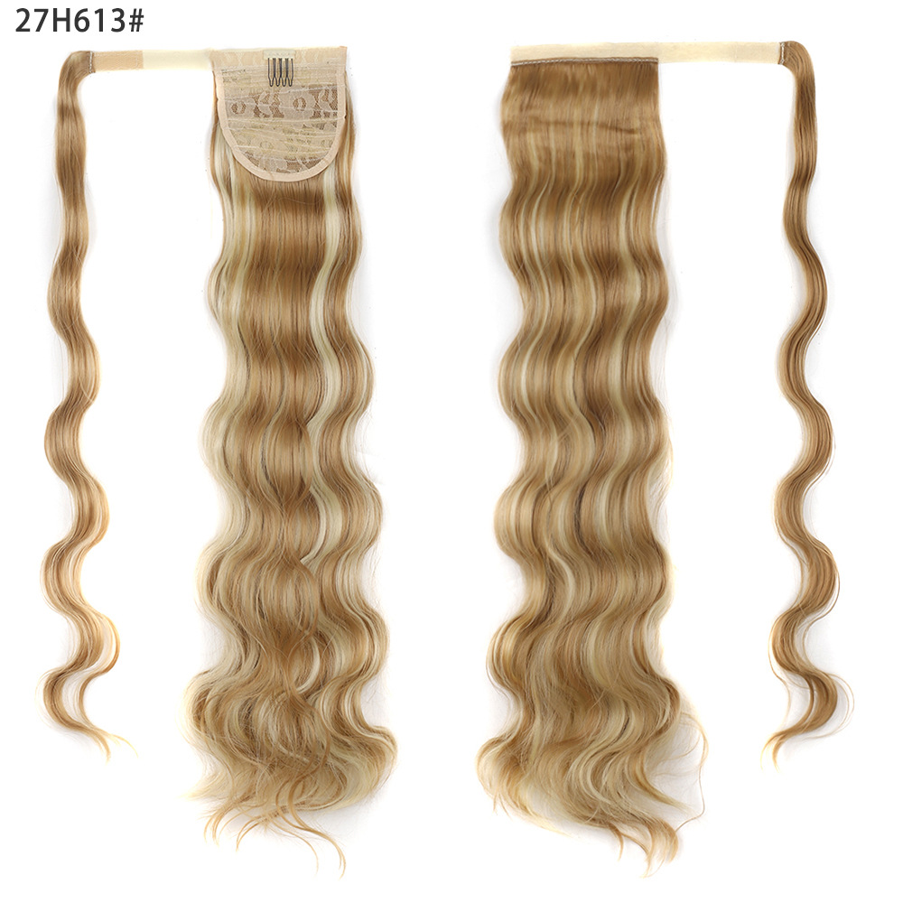 European style velcro curly hair long horsetail wig