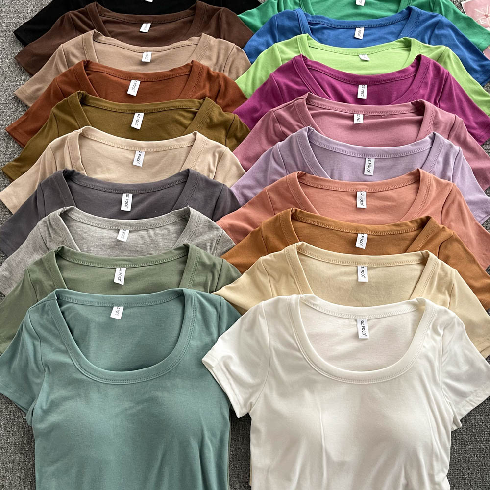 Short sleeve high waist tops slim summer T-shirt for women