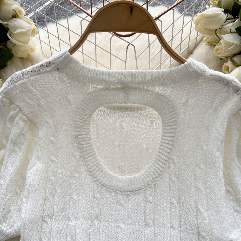 All-match short tops puff sleeve refreshing sweater for women