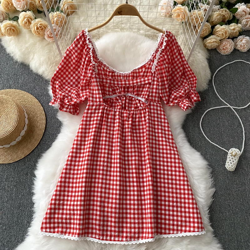 Refreshing summer Korean style plaid dress