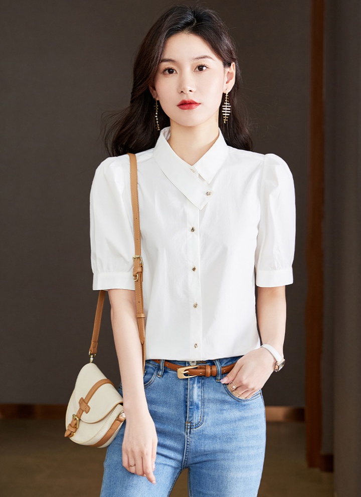 White short sleeve small shirt doll collar shirt for women