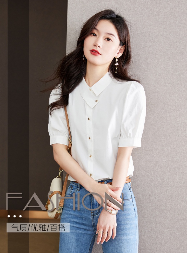 White short sleeve small shirt doll collar shirt for women