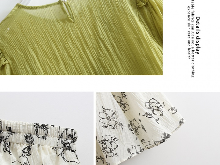 Lotus leaf edges France style skirt flocking tops a set