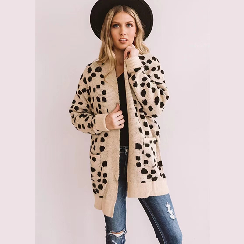 Polka dot thick sweater knitted coat for women