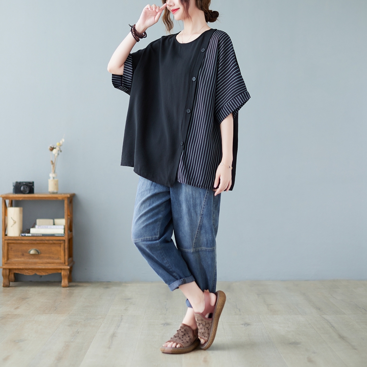 Temperament cotton linen tops slim large yard T-shirt