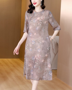 Large yard cheongsam cotton linen dress for women