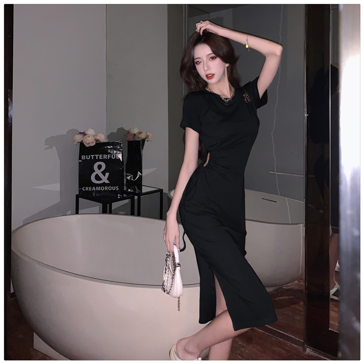 Show thin metal buckles Pseudo-two dress for women