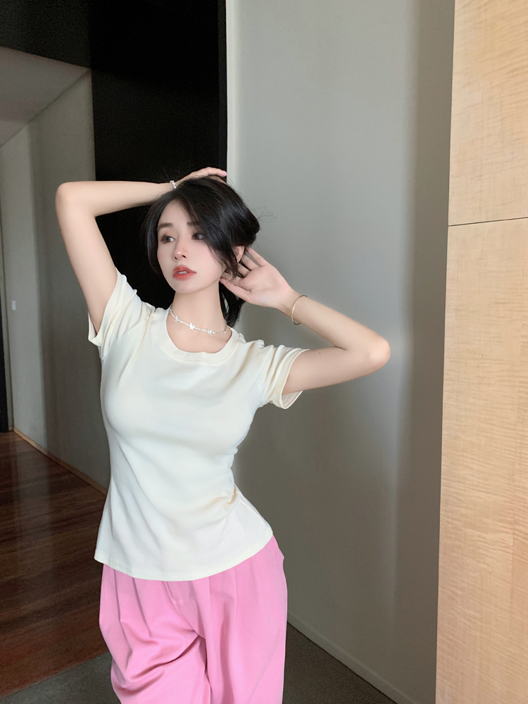 Slim white T-shirt short sleeve bottoming shirt for women