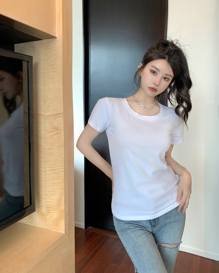 Slim white T-shirt short sleeve bottoming shirt for women