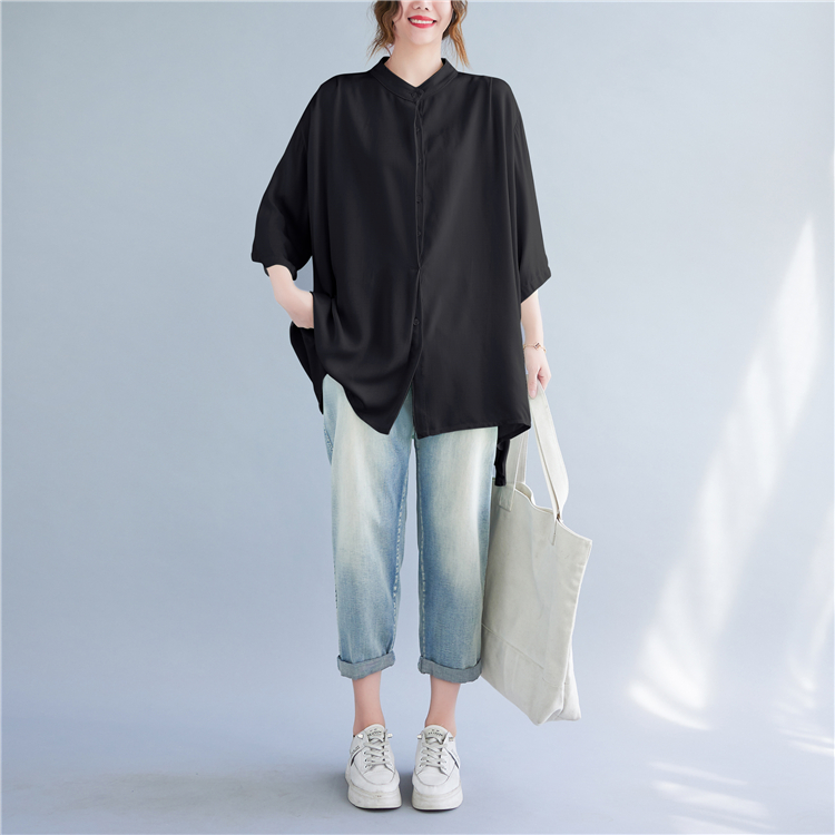Summer loose Korean style cstand collar tops for women