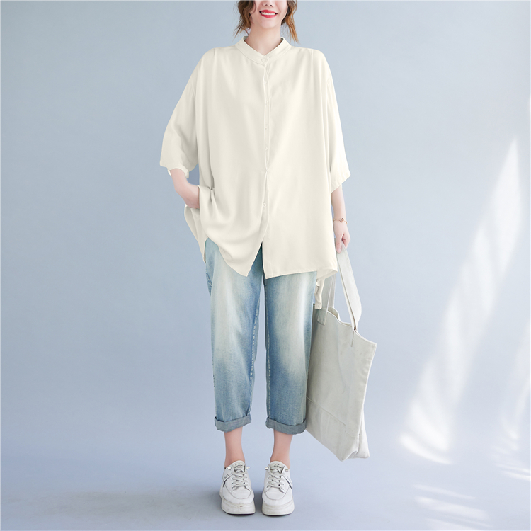 Summer loose Korean style cstand collar tops for women
