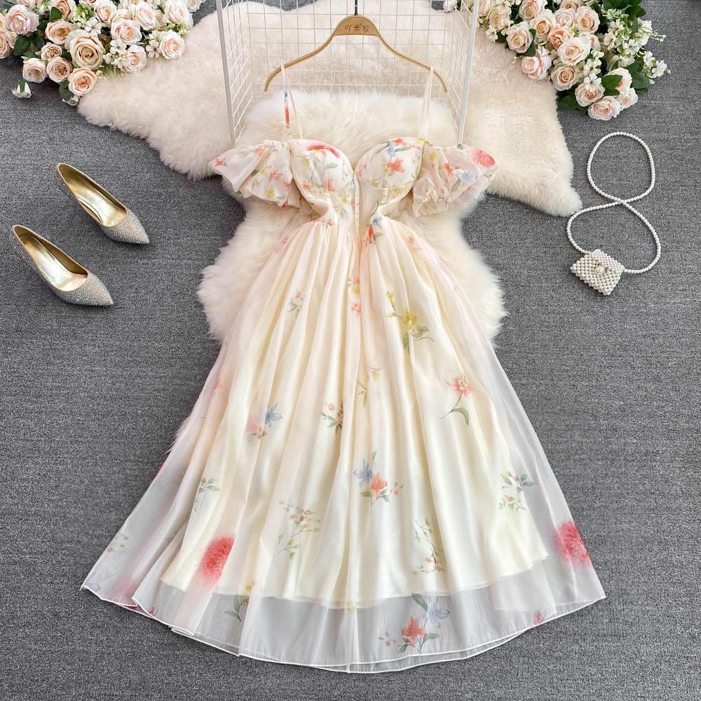 Halter seaside long dress Korean style floral dress