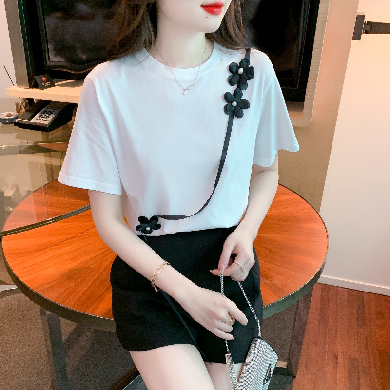 Temperament Korean style tops pure cotton white T-shirt