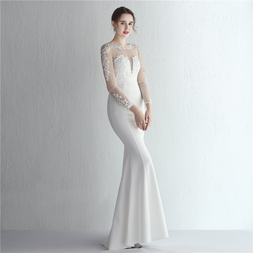 Bride long long sleeve rhinestone evening dress