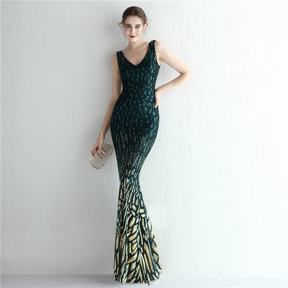 Banquet mermaid temperament gradient long sequins dress