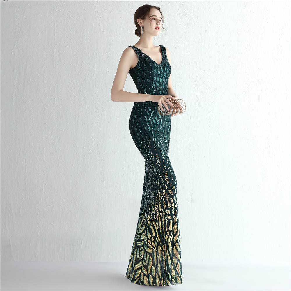 Banquet mermaid temperament gradient long sequins dress