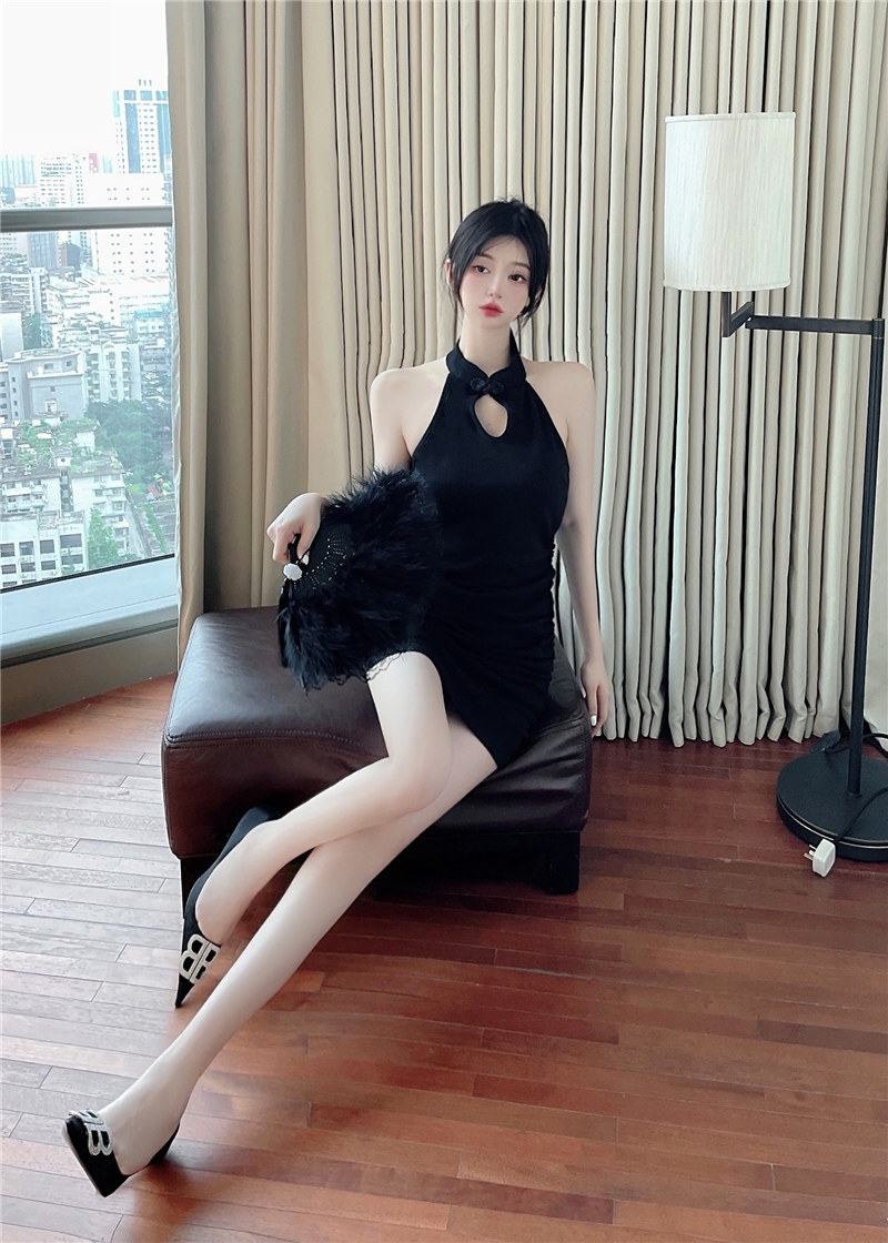 Package hip fold sleeveless dress sexy beauty back cheongsam