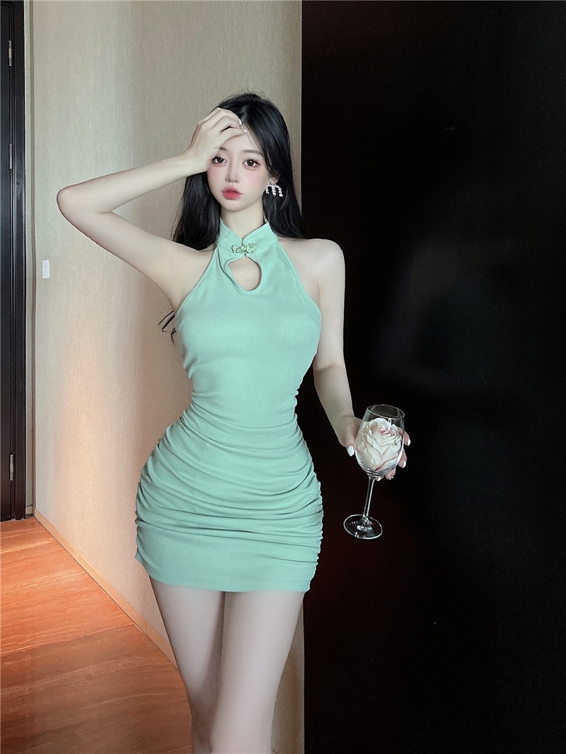 Package hip fold sleeveless dress sexy beauty back cheongsam