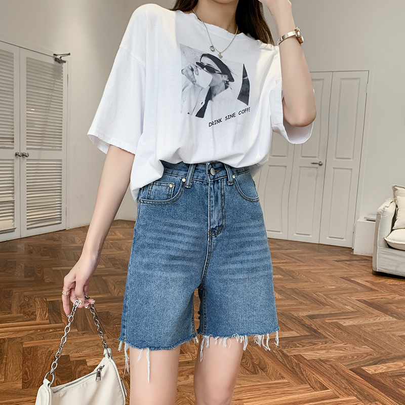 High waist large yard jeans student summer shorts for women