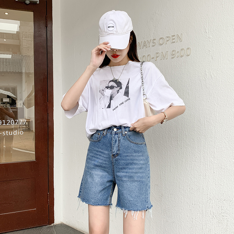 High waist large yard jeans student summer shorts for women