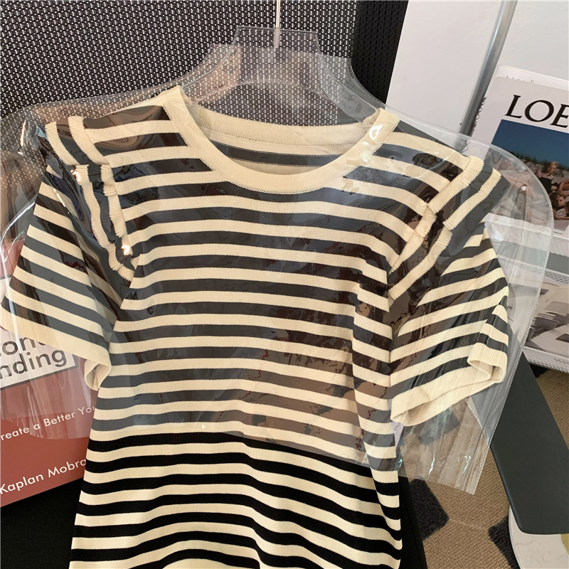Short sleeve retro T-shirt stripe tops for women