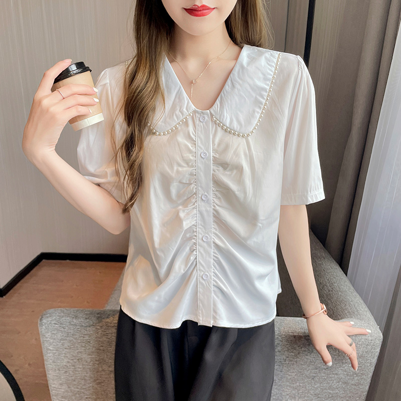 Unique doll collar small shirt chiffon summer shirt