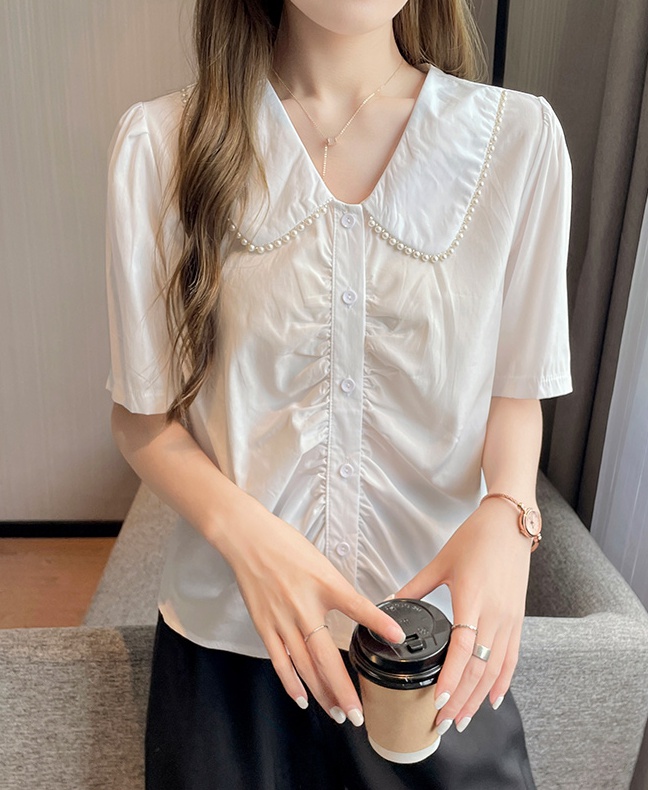 Unique doll collar small shirt chiffon summer shirt