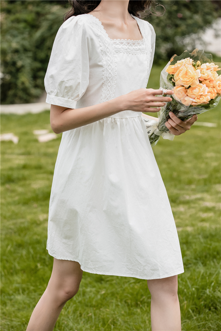 Lace short sleeve splice France style summer dress