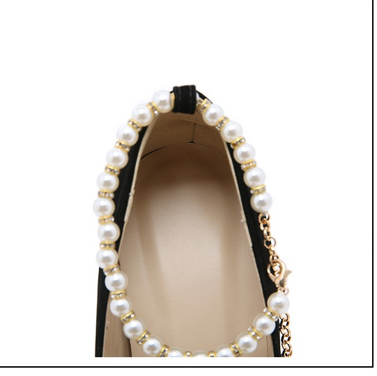 Large yard high-heeled shoes pearls chain shoes for women