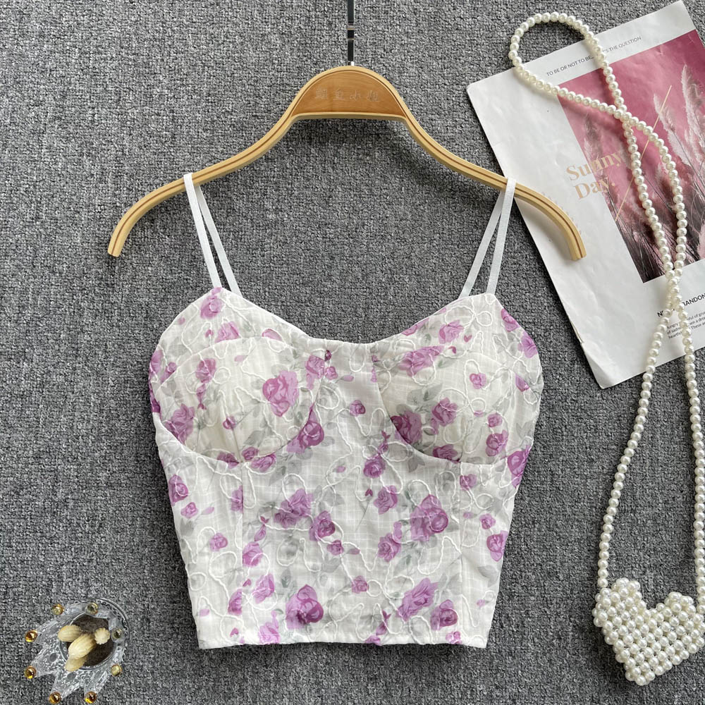 Floral tops wears outside vest for women