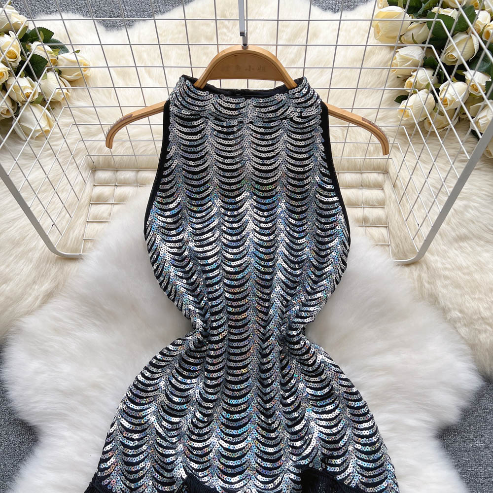 Retro tassels sequins formal dress package hip sleeveless dress