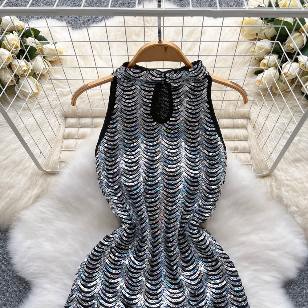 Retro tassels sequins formal dress package hip sleeveless dress