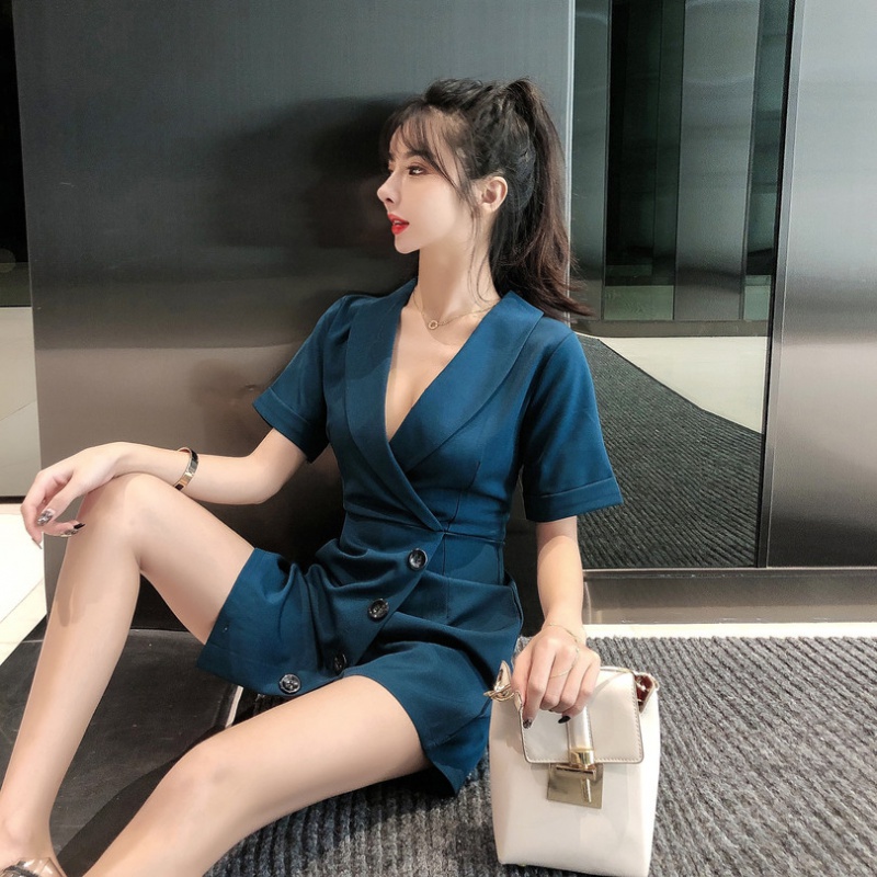 Single-breasted business suit high waist jumpsuit for women