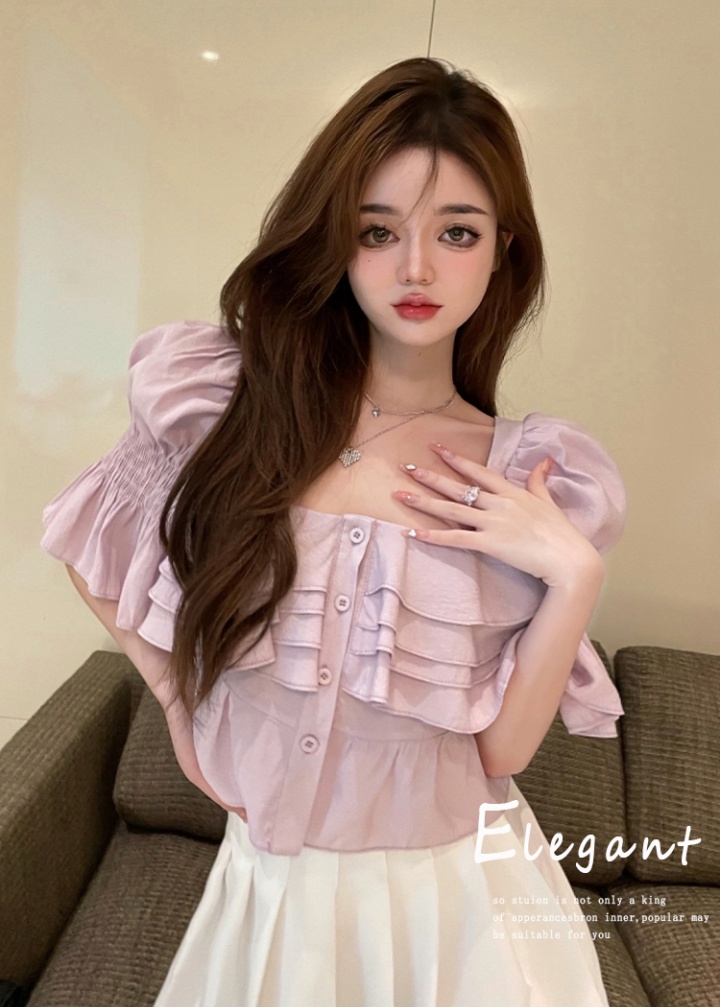 Trumpet sleeves chiffon France style pure romantic tops