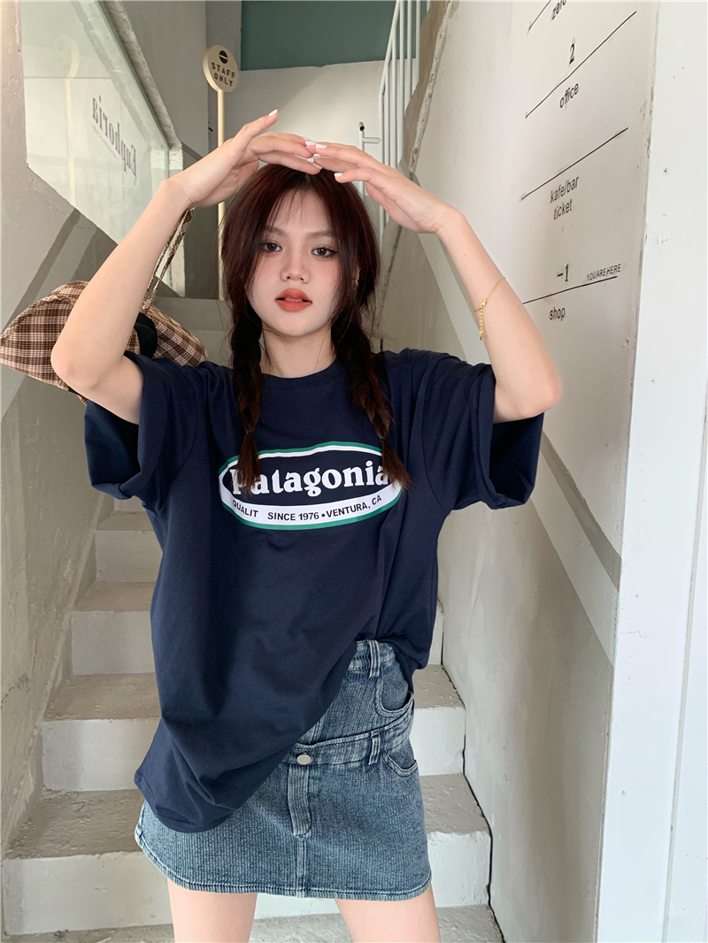 Letters printing loose short sleeve all-match T-shirt