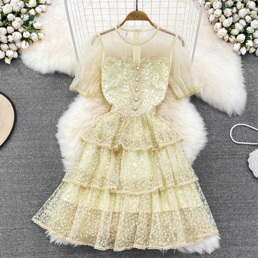 Cake summer France style slim lace dress for women