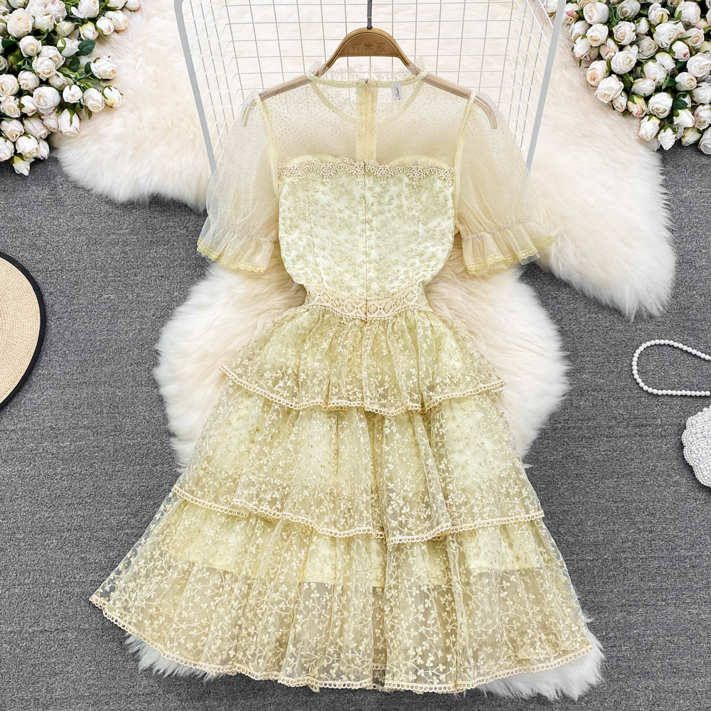 Cake summer France style slim lace dress for women
