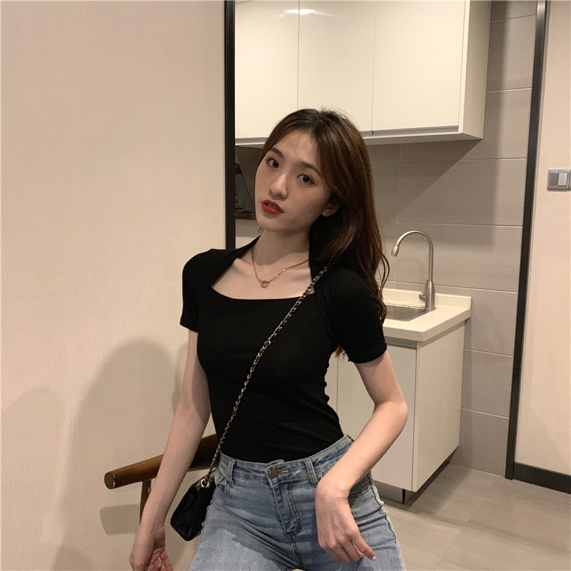 Sexy slim bottoming shirt tight clavicle for women