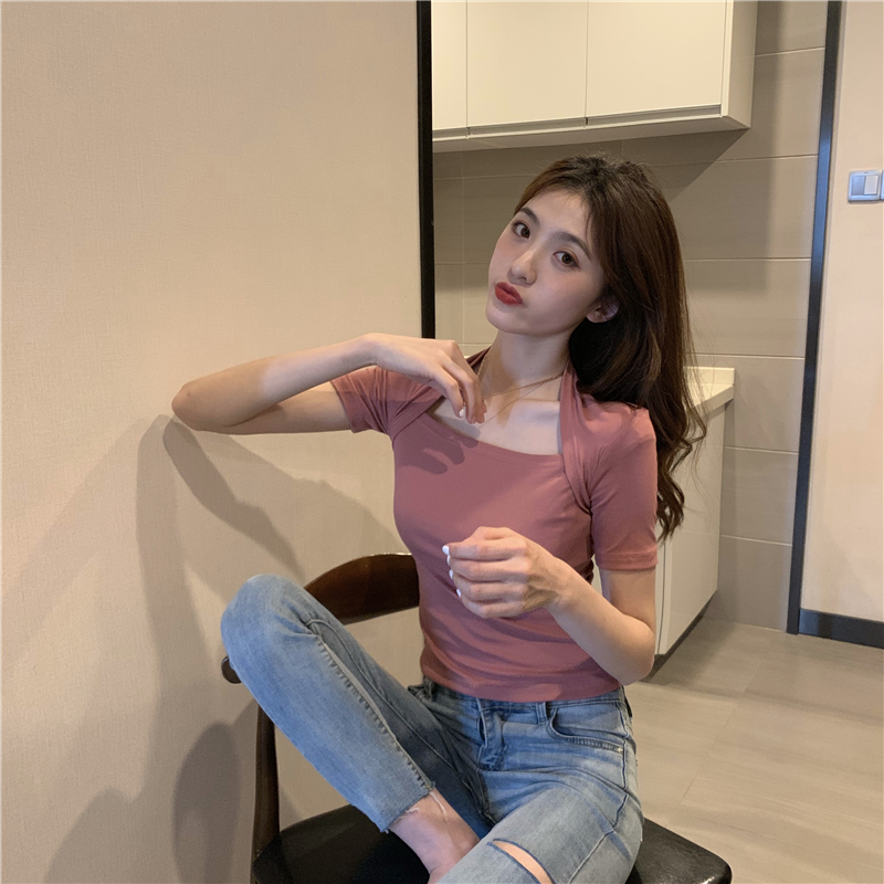 Sexy slim bottoming shirt tight clavicle for women
