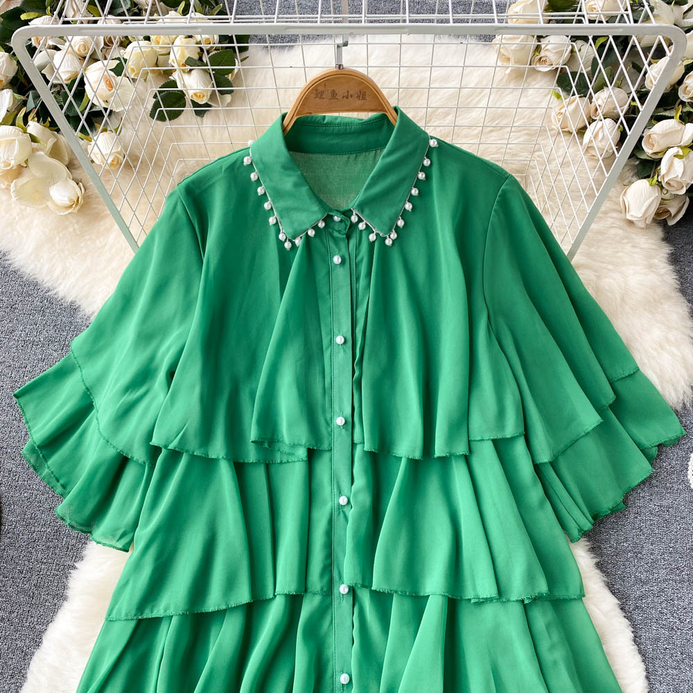 Loose big skirt shirt lotus leaf edges dress for women