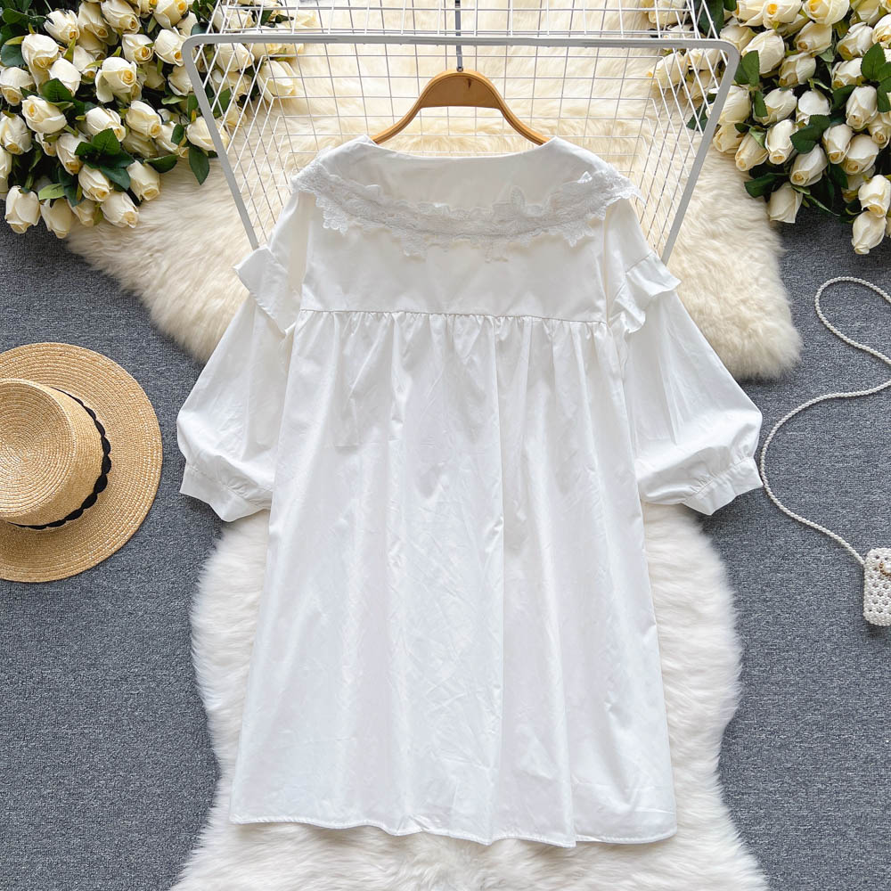 White short doll collar shirt loose summer dress for women