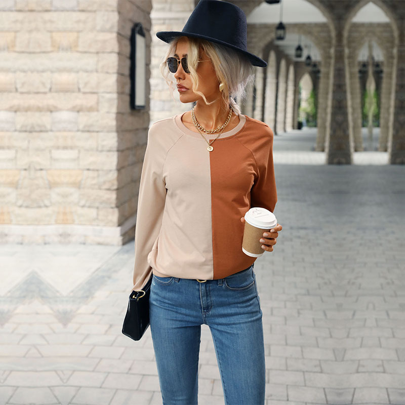 Splice autumn bottoming shirt long sleeve tops for women