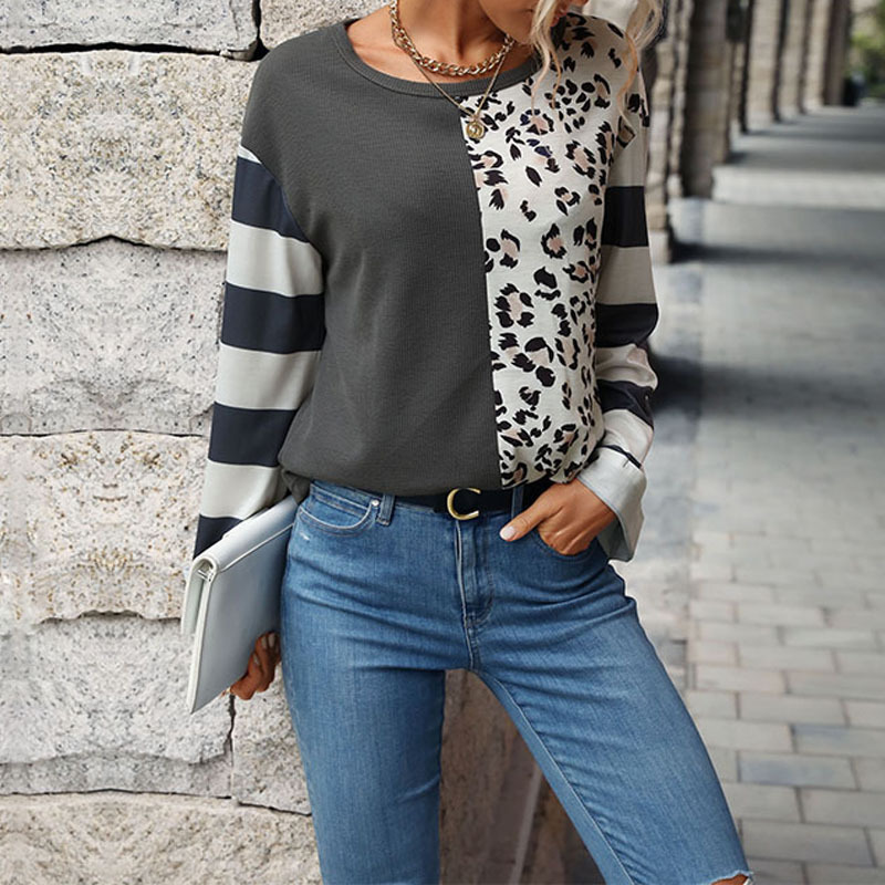 Stripe European style splice sweater for women