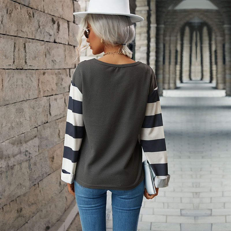 Stripe European style splice sweater for women